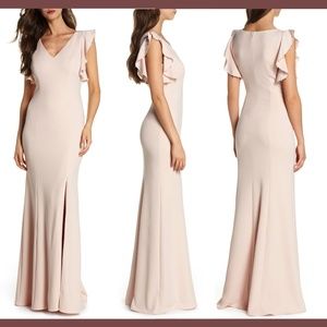 New Adrianna Papell [SZ 8P ] Flutter‎ Sleeve Crepe Trumpet Gown Blush